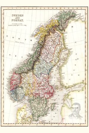 Vintage 1832 Sweden and Norway Map Art - Framed or Canvas