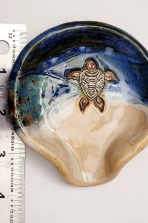 Blue Sea Turtle Spoon Rest and Teabag Holder Handmade Ocean-Themed Pottery for Coastal Decor