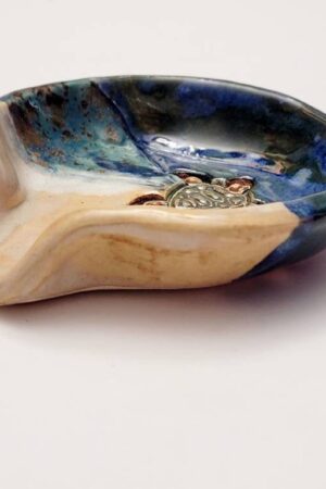 Blue Sea Turtle Spoon Rest and Teabag Holder Handmade Ocean-Themed Pottery for Coastal Decor