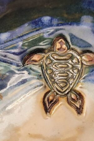 Blue Sea Turtle Spoon Rest and Teabag Holder Handmade Ocean-Themed Pottery for Coastal Decor