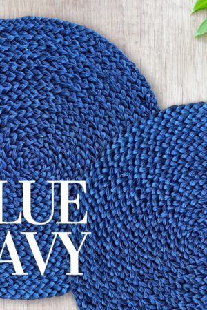 Handcrafted Blue Navy Straw Placemats Heat-Resistant, Hand-Braided Dining Table Protectors