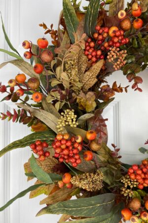 Autumnal Embrace Fall Wreath Adorned with Vibrant Foliage and Berries