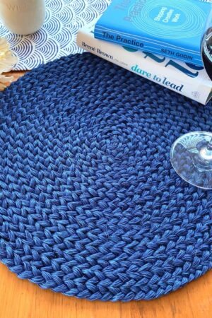 Handcrafted Blue Navy Straw Placemats Heat-Resistant, Hand-Braided Dining Table Protectors