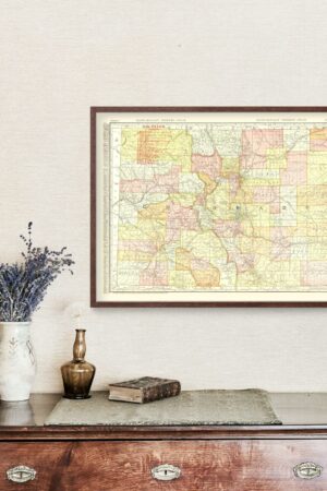 Colorado Map 1908 Vintage Wall Art for History Buffs and Colorado Enthusiasts