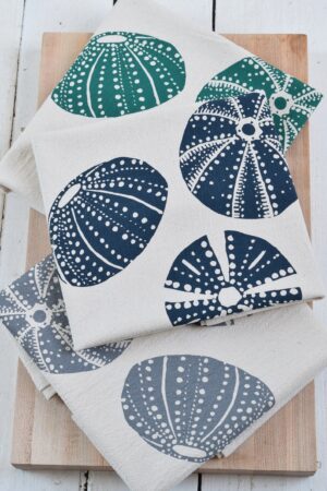 Organic Cotton Tea Towel Sea Urchin Print - Eco-Friendly Kitchen Decor, Perfect Hostess Gift