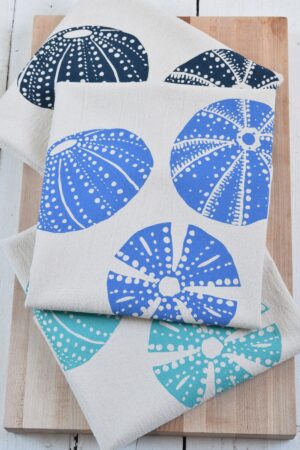 Organic Cotton Tea Towel Sea Urchin Print - Eco-Friendly Kitchen Decor, Perfect Hostess Gift