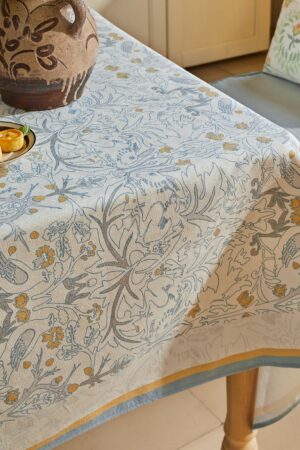 William Morris Blue Hand-Drawn Minimalist Forest Tablecloth Elevate Your Dining Experience with Rustic Charm