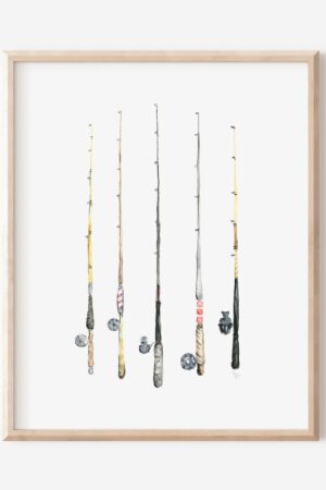 Vintage-Inspired Watercolor Fishing Rod Art Print Capture the Essence of Fly Fishing