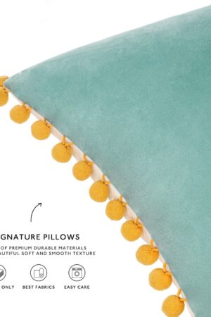 Colibri Set Vibrant Pom Pom Throw Pillow Covers for a Touch of Boho Chic (Orange/Teal)