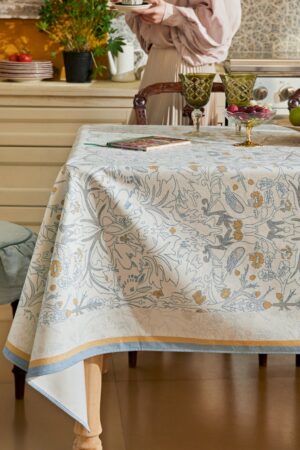 William Morris Blue Hand-Drawn Minimalist Forest Tablecloth Elevate Your Dining Experience with Rustic Charm