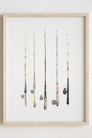 Vintage-Inspired Watercolor Fishing Rod Art Print Capture the Essence of Fly Fishing