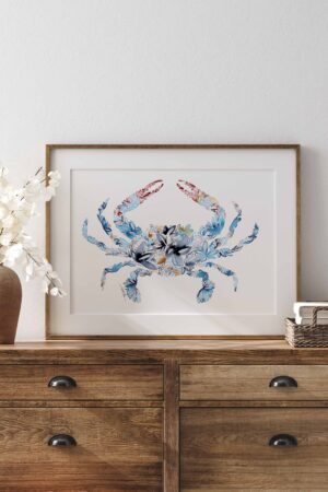 Coastal Charm Blue Crab Watercolor Print for Beachy Vibes and Ocean Lovers