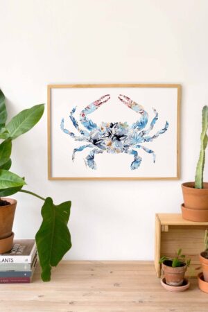 Coastal Charm Blue Crab Watercolor Print for Beachy Vibes and Ocean Lovers