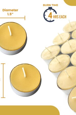 100% Pure Beeswax Tea Light Candles Natural, Handmade, Unscented with Honey Scent (4-Hour Burn Time)