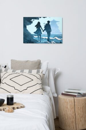 Enchanting Aqua Amor Hand-in-Hand Couple's Metal Print - A Timeless Symbol of Love