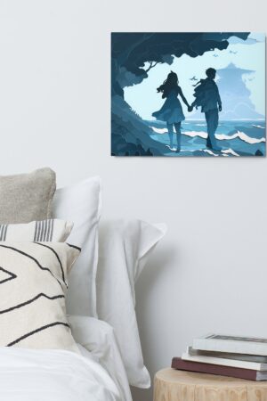 Enchanting Aqua Amor Hand-in-Hand Couple's Metal Print - A Timeless Symbol of Love