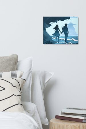 Enchanting Aqua Amor Hand-in-Hand Couple's Metal Print - A Timeless Symbol of Love