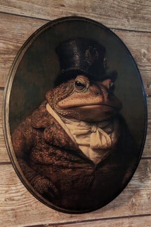 Mr. Toad's Victorian Portrait Vintage Animal Wall Art, Handmade Wood Plaque with Photo Transfer