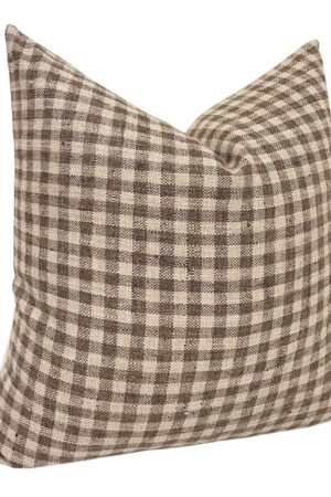 MABEL Farmhouse Charm in a Check - Designer Brown Gingham Linen Pillow Cover