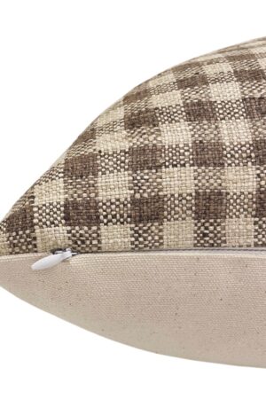 MABEL Farmhouse Charm in a Check - Designer Brown Gingham Linen Pillow Cover