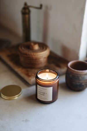 Indulge in the Aromatic Embrace of Freshly Brewed Coffee Non-Toxic Soy Candle in an Amber Jar