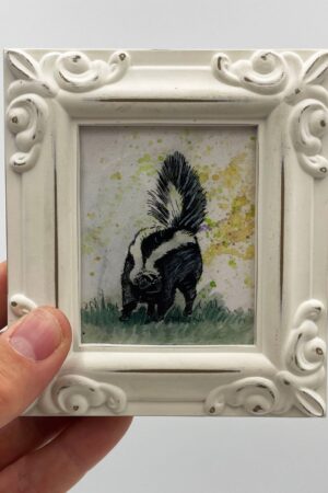 Skunk Framed Miniature Watercolor Art Print Captivating Wildlife in a Tiny Masterpiece