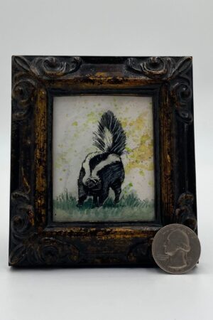 Skunk Framed Miniature Watercolor Art Print Captivating Wildlife in a Tiny Masterpiece