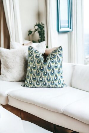 Chloe Birchcloth Throw Pillow Cover Geometric Modernity in Navy, Teal, Lime, and Ivory