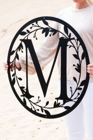 Exquisite Metal Circle Monogram with Vines A Timeless Symbol of Love and Unity