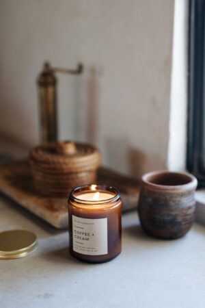 Indulge in the Aromatic Embrace of Freshly Brewed Coffee Non-Toxic Soy Candle in an Amber Jar