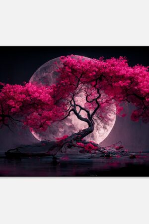 Japanese Cherry Blossom Serenade Under the Full Moon Enhance Your Space with Tranquil Elegance