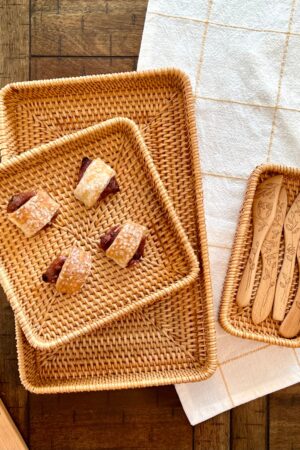 Rattan Woven Trays Versatile Baskets for Serving, Storage, and Montessori Play