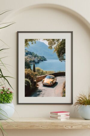 Vintage Porsche Art Print Retro Italian Oil Painting Poster for Car Aficionados