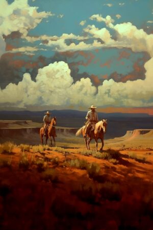 The Riders VXXI Original Oil Artwork, Cowboy Western Painting, Digital Art Print, Poster, Gothic Home Decor