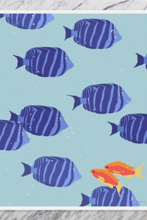 Striped Blue Fish Art Print Signed and Printed by Jorey Hurley - Unframed or Framed (240211)