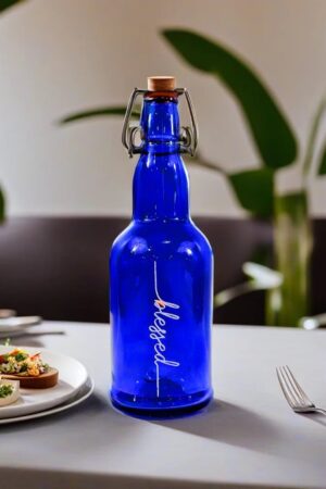 Personalized 16 oz Blue Glass Water Bottle Stay Hydrated, Stay Healthy