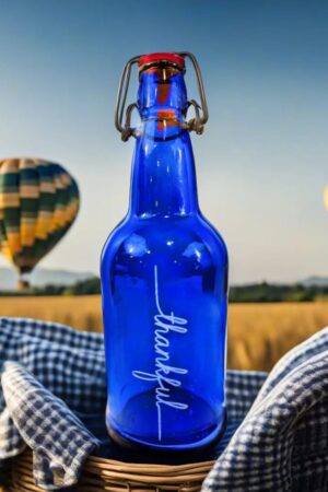 Personalized 16 oz Blue Glass Water Bottle Stay Hydrated, Stay Healthy