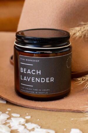 Tranquil Haven Beach Lavender Soy Candle in Amber Jar for Relaxation and Gifting