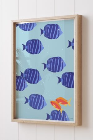 Striped Blue Fish Art Print Signed and Printed by Jorey Hurley - Unframed or Framed (240211)