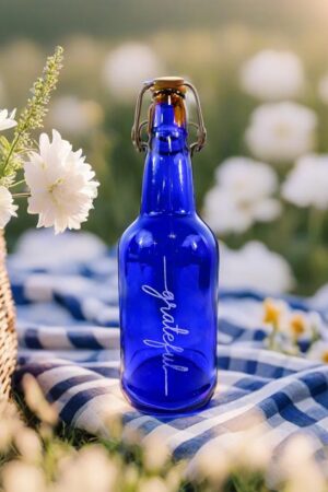 Personalized 16 oz Blue Glass Water Bottle Stay Hydrated, Stay Healthy