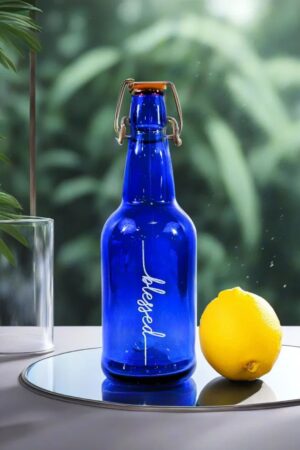 Personalized 16 oz Blue Glass Water Bottle Stay Hydrated, Stay Healthy