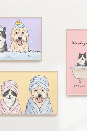 Personalized Pet Portrait Hilarious Bathroom Art for Kids, Custom Pet Gift, Pet in Bathtub, Unique Father's Day Present