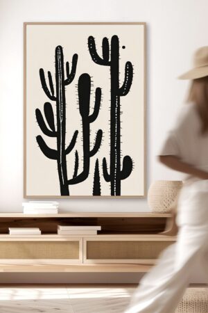 Saguaro Cactus Wall Art Modern Desert Luxe in Black and Cream Block Print