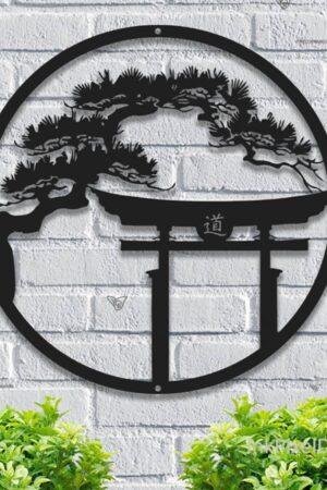 Japanese Metal Art Bonsai Tree Wall Art with Tori Gate - Inspired by Japanese Culture