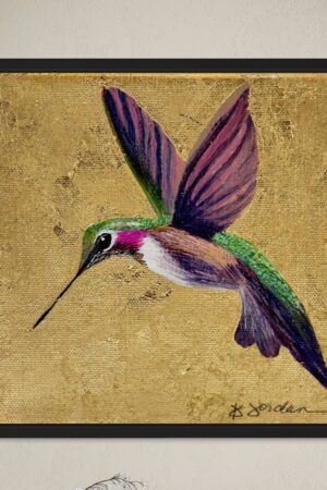 Handcrafted Hummingbird Gold Leaf Painting Illuminate Your Walls with Nature's Grace