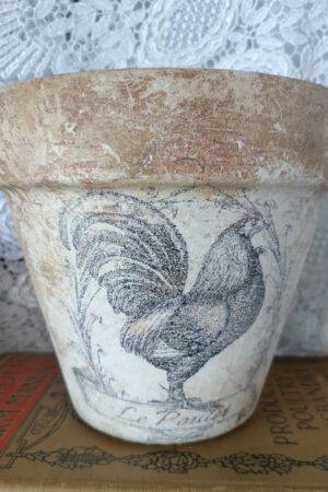 Charming French Country Rooster Terracotta Planter Rustic Hen or Chicken Le Poulet in Distressed Aged Look (4 or 6 in Clay Pot)