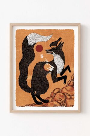 Whimsical Cottagecore Folk Art Print "The Fox and the Crow" - Gothic Forest Illustration for Witchy Decor