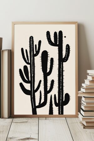 Saguaro Cactus Wall Art Modern Desert Luxe in Black and Cream Block Print