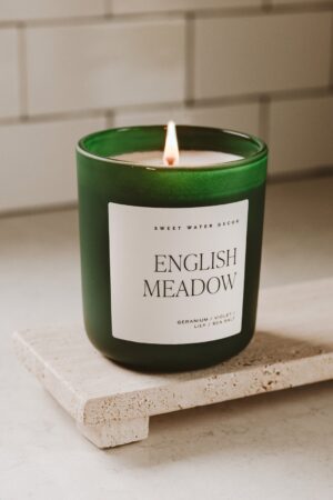 English Meadow Soy Candle Floral Summer Scent, Non-Toxic, Green Matte Jar