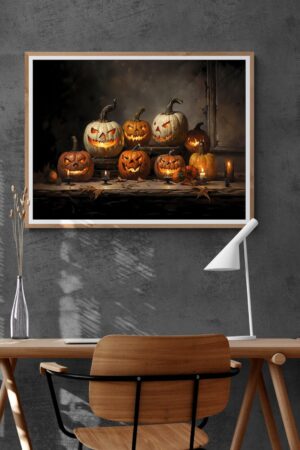 Vintage Spooky Halloween Pumpkins Wall Art Print Dark Cottagecore Gothic Decor